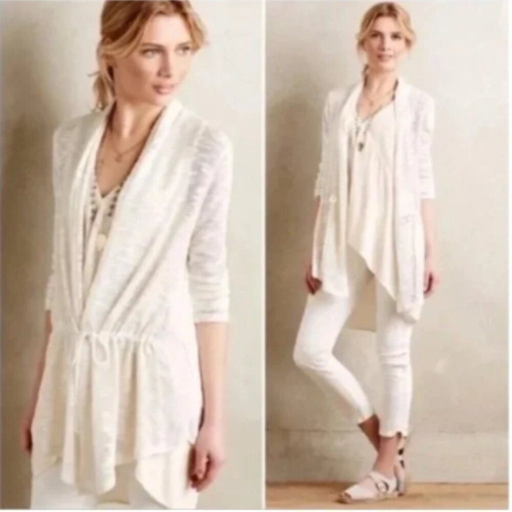 DOLAN Left Coast White Contrast Anorak Cardigan Sweater Tie Waist Woven Slub L